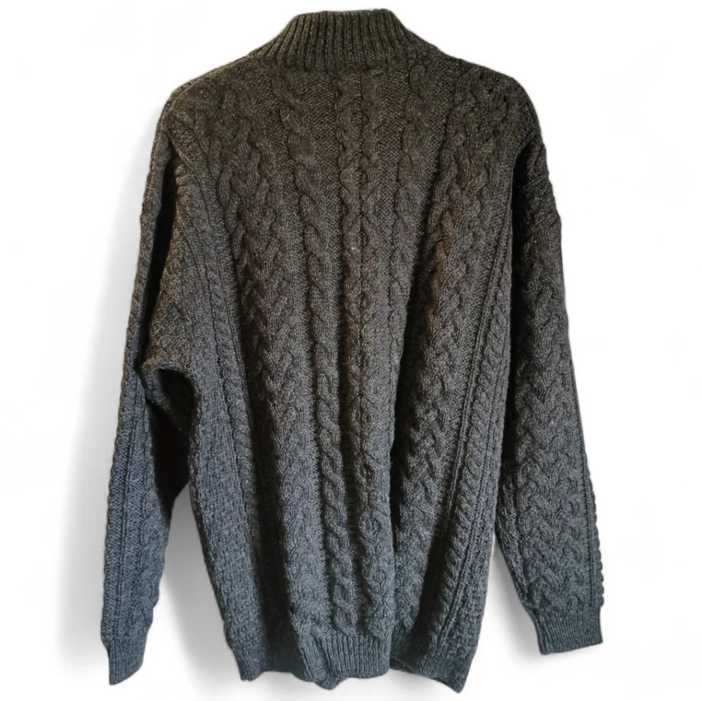 Shannon Woolen Mills Cable Knit 100% Wool Full Zipper Cardigan Fisherman Ireland